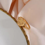 New Trendy Heart Oval Shape Titanium 18K Gold Plated Personalized Letter FK off Signet Ring