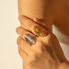 Geometric Jewelry Stainless Steel Ring Girls 18K Gold Plated Thin Lines Hollow Spiral Stacking Rings