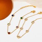 Trendy Exquisite Fashion Jewelry Stainless Steel Charm Pulseras Gold Link Chain Colorful Zircon Bracelet