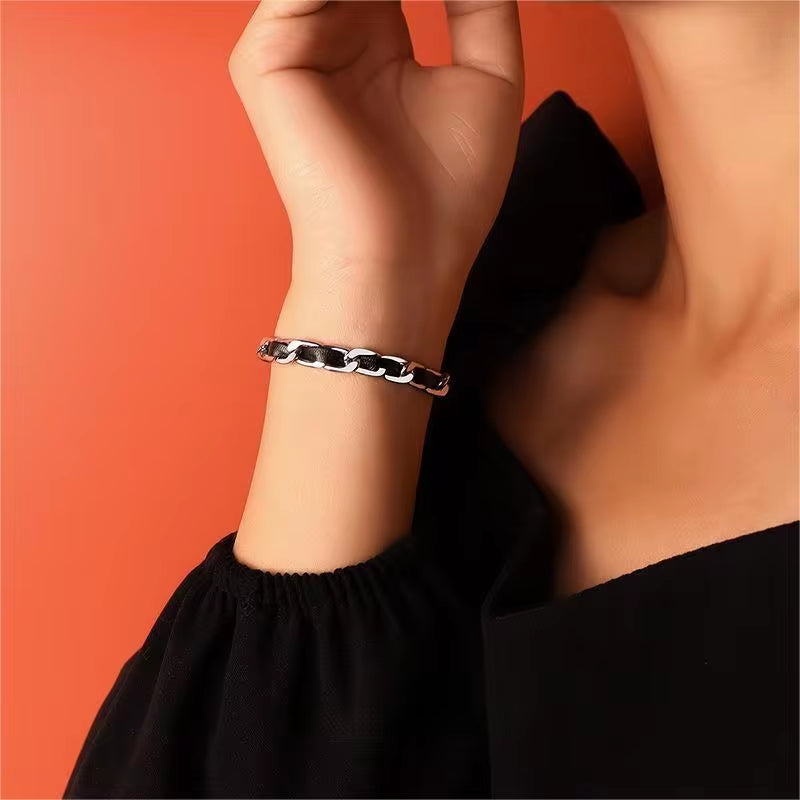 Stainless Steel Jewelry Personality Leather Rope Chain Bracelet Women Steel 18K Gold Bracelet