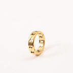 Tarnish Free Croissant Ring 18K Gold IP Plated Stainless Steel Striped Ring Miami Cuban Chain Chunky Ring