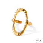 Punk Simple Oval round Rings Chic 18K Gold Plated Adjustable Opening Cuff Geometric Stainless Steel Ring for Women Men Unisex