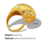 JEWELRY JZ24-5 Fashion Micro Diamond Gum Bead Open Teardrop Ring Stainless Steel 18K Gold Plated
