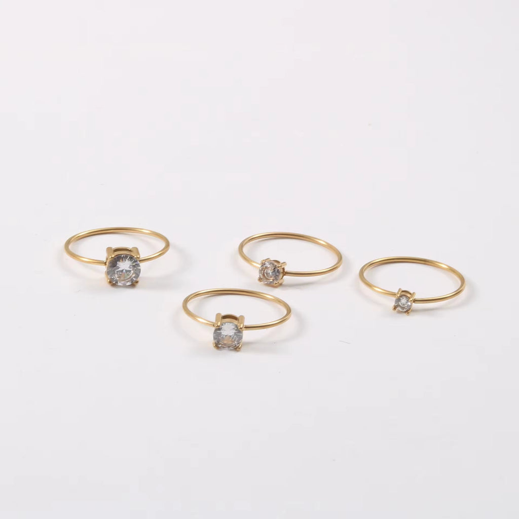 3/4/5/6Mm Cz Diamond Riings Waterproof 18K Gold Plated Fine Linellae Stainless Steel Zirconia Rings for Women