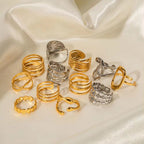 Simple Metally 18K PVD Gold Plated Stainless Steel Multi Layer Geometric Cross Open Adjustable Rings for Women