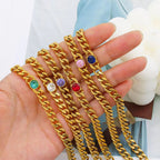 Exquisite Stainless Steel 18K PVD Gold Plated Emerald Gemstone Birthstone Pendant Cubic Zircon Choker Necklace Jewelry