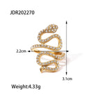 Chic Cubic Zircon Malachite Stacking Snake Ring Waterproof 18K Gold Plated Stainless Steel Opening Rings