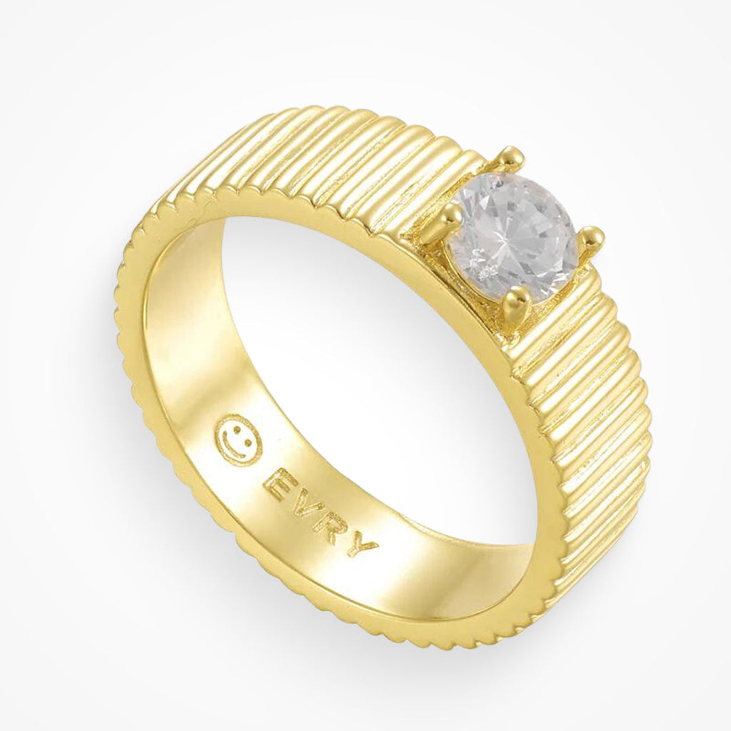 Gold ring with a diamond on a white background